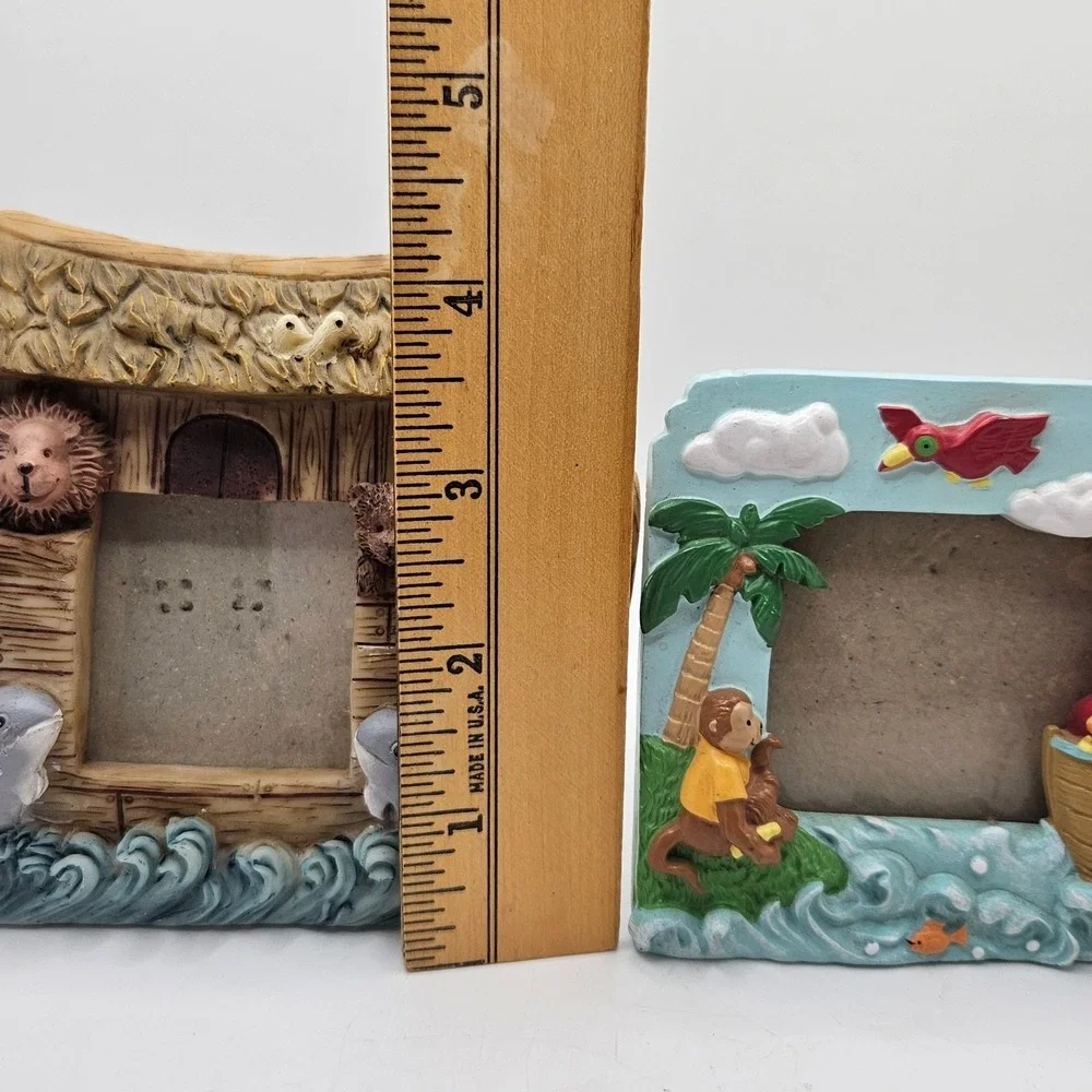 Lot of 2‎ Noah's Ark Resin Photo Frames Nursery Decor Animal Picture Frames